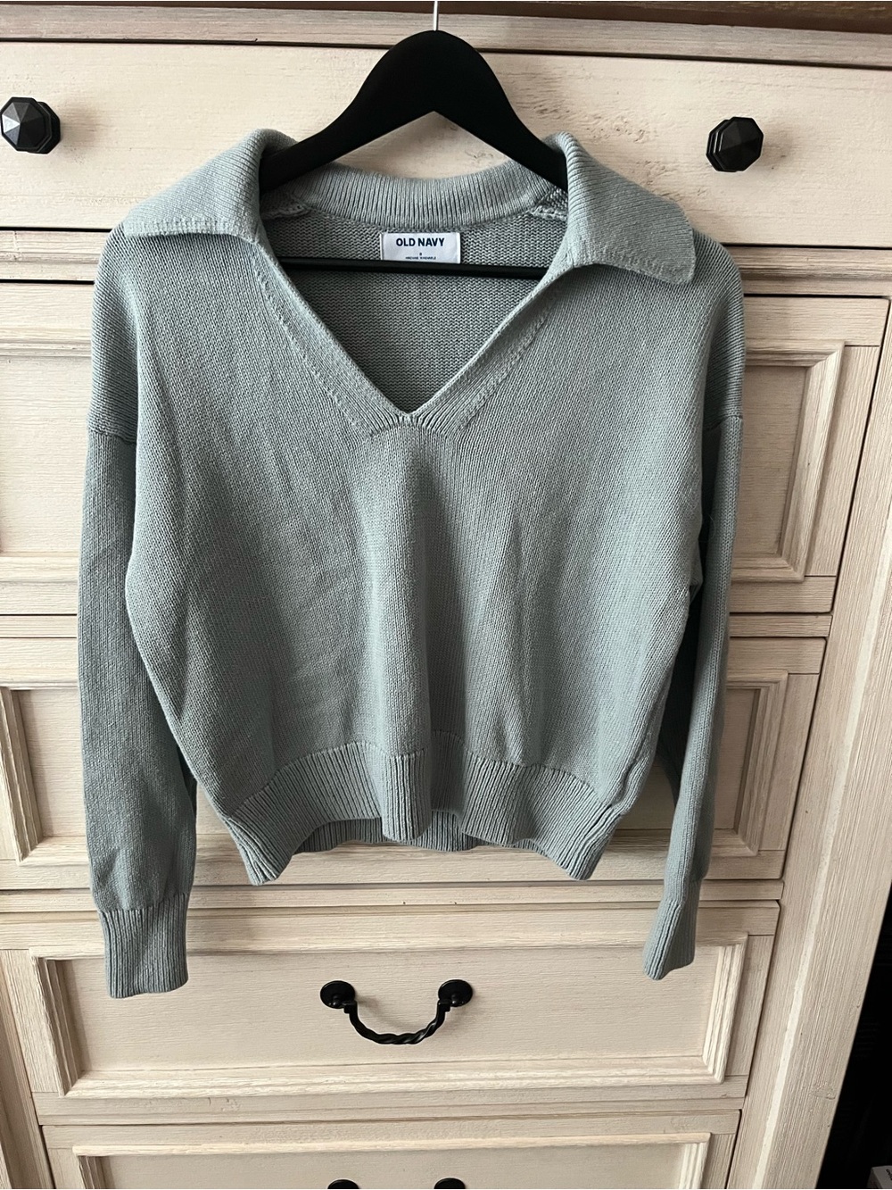Old Navy Sage Green Collared V-Neck Sweater